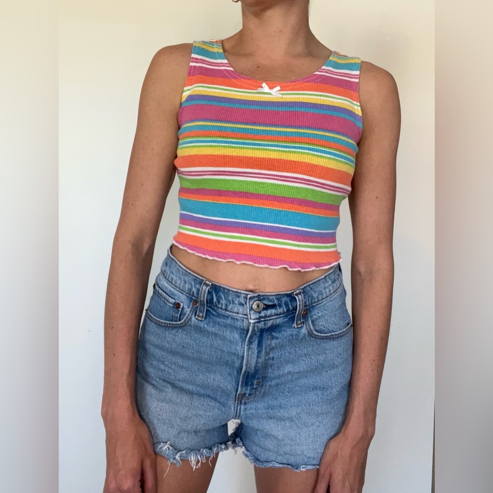 Vintage Striped Women's Crop Top Small Rainbow